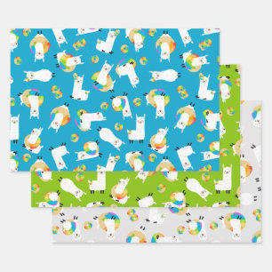 Rainbow Llama Donuts Kids Adorable Wrapping Paper Sheets