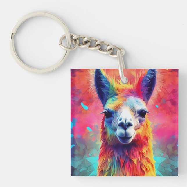 Rainbow Llama Keychain (Front)