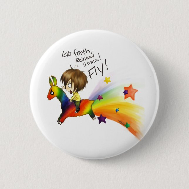 Rainbow Llama Pinback Button (Front)