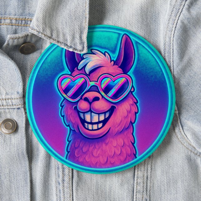 Rainbow Llama with Heart Pride Shades Button (In Situ)