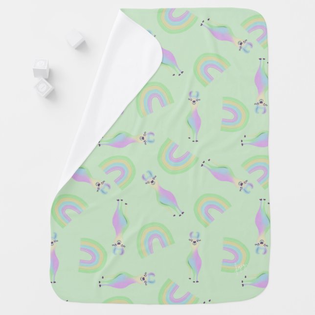 Rainbow Llamas Baby Blanket (In Situ)