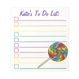 Rainbow Lollipop Candy Personalized To Do List Notepad