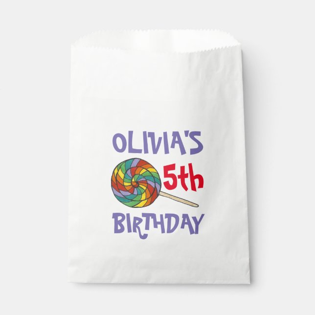 Rainbow Lollipop Sweet Candy Happy Birthday Party Favor Bag (Front)