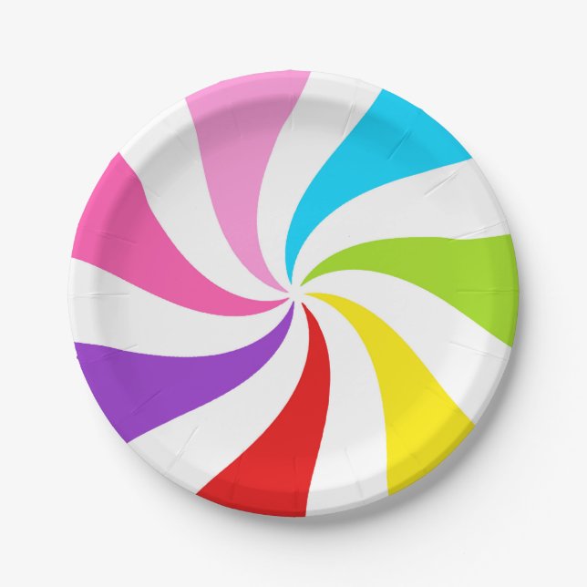 Rainbow Lollipop Swirl Paper Plates (Front)