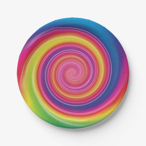 Rainbow Lollypop Colorful swirl Paper Plates