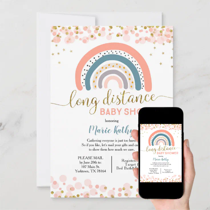 Rainbow Long Distance Baby Shower Invitation Zazzle