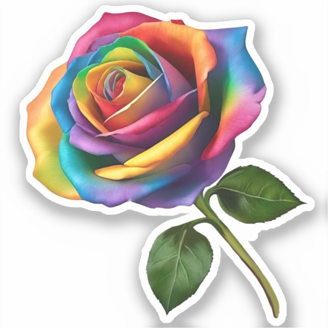 Rainbow Long Stem Rose- Sticker (Front)