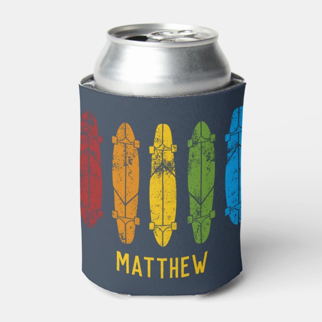 Rainbow Longboards Skateboards Personalized Can Cooler (Can Front)