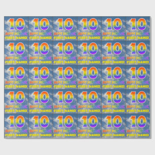 Rainbow Look "10" & "HAPPY BIRTHDAY", Clouds, Sky Wrapping Paper