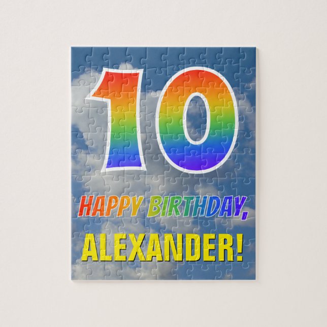 Rainbow Look "10" & "HAPPY BIRTHDAY", Cloudy Sky Jigsaw Puzzle (Vertical)