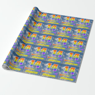 Rainbow Look "14" & "HAPPY BIRTHDAY", Clouds, Sky Wrapping Paper