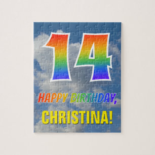 Rainbow Look "14" & "HAPPY BIRTHDAY", Cloudy Sky Jigsaw Puzzle