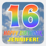 [ Thumbnail: Rainbow Look "16" & "Happy Birthday", Clouds, Sky Sticker ]