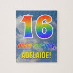 [ Thumbnail: Rainbow Look "16" & "Happy Birthday", Cloudy Sky Jigsaw Puzzle ]