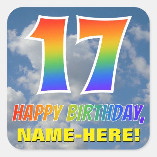 Rainbow Look 17  HAPPY BIRTHDAY Clouds Sky Square Sticker