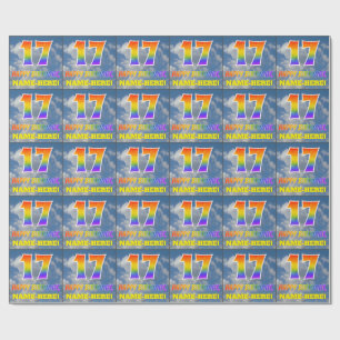 Rainbow Look "17" & "HAPPY BIRTHDAY", Clouds, Sky Wrapping Paper