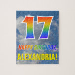 [ Thumbnail: Rainbow Look "17" & "Happy Birthday", Cloudy Sky Jigsaw Puzzle ]