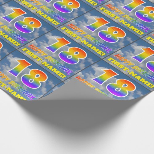 Rainbow Look 18  HAPPY BIRTHDAY Clouds Sky Wrapping Paper