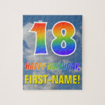 [ Thumbnail: Rainbow Look "18" & "Happy Birthday", Cloudy Sky Jigsaw Puzzle ]