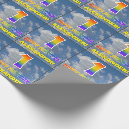 Rainbow Look 1  HAPPY BIRTHDAY Clouds Sky Wrapping Paper