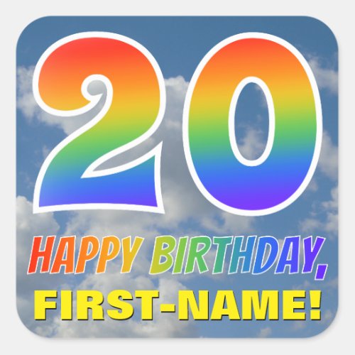 Rainbow Look 20  HAPPY BIRTHDAY Clouds Sky Square Sticker