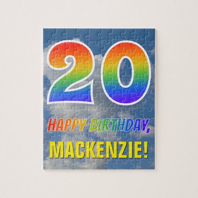 Rainbow Look "20" & "HAPPY BIRTHDAY", Cloudy Sky Jigsaw Puzzle (Vertical)