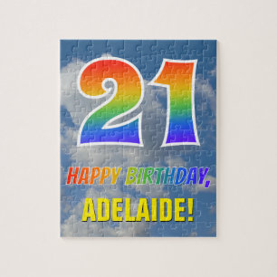 Rainbow Look "21" & "HAPPY BIRTHDAY", Cloudy Sky Jigsaw Puzzle