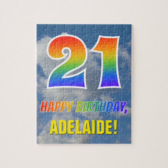 Rainbow Look "21" & "HAPPY BIRTHDAY", Cloudy Sky Jigsaw Puzzle (Vertical)