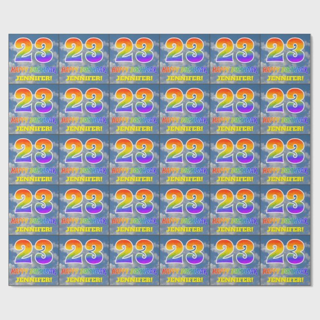 Rainbow Look "23" & "HAPPY BIRTHDAY", Clouds, Sky Wrapping Paper (Flat)