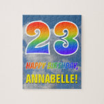 [ Thumbnail: Rainbow Look "23" & "Happy Birthday", Cloudy Sky Jigsaw Puzzle ]