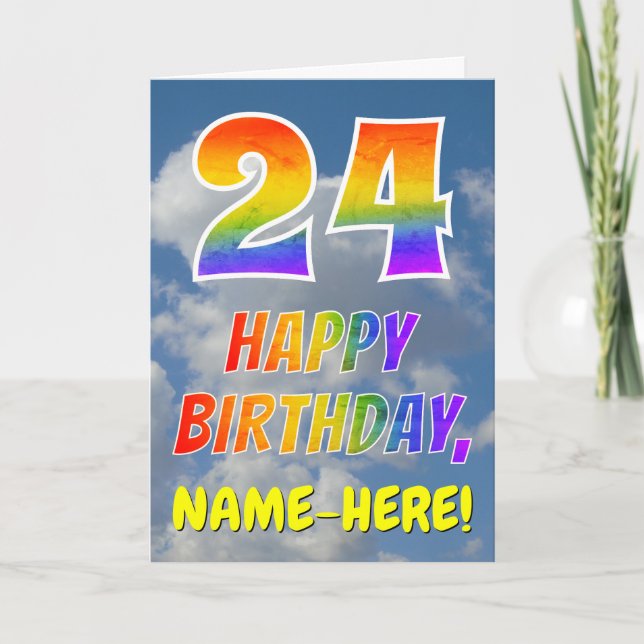 Rainbow Look "24" & "HAPPY BIRTHDAY", Clouds, Sky Card (Front)