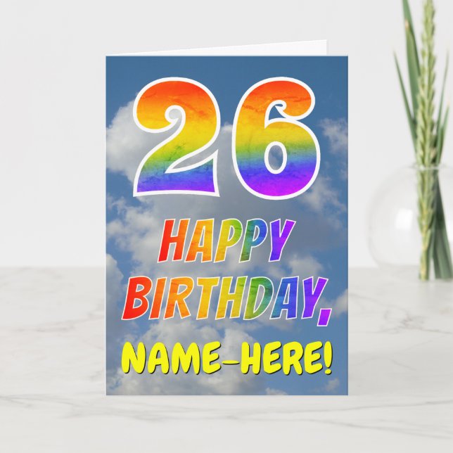 Rainbow Look "26" & "HAPPY BIRTHDAY", Clouds, Sky Card (Front)