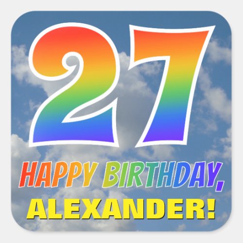 Rainbow Look 27  HAPPY BIRTHDAY Clouds Sky Square Sticker