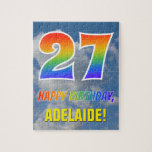 [ Thumbnail: Rainbow Look "27" & "Happy Birthday", Cloudy Sky Jigsaw Puzzle ]