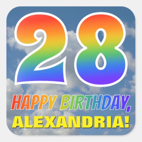 Rainbow Look 28  HAPPY BIRTHDAY Clouds Sky Square Sticker