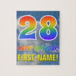 [ Thumbnail: Rainbow Look "28" & "Happy Birthday", Cloudy Sky Jigsaw Puzzle ]
