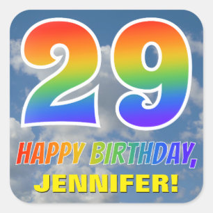 Rainbow Look "29" & "HAPPY BIRTHDAY", Clouds, Sky Square Sticker