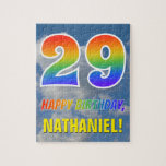 [ Thumbnail: Rainbow Look "29" & "Happy Birthday", Cloudy Sky Jigsaw Puzzle ]