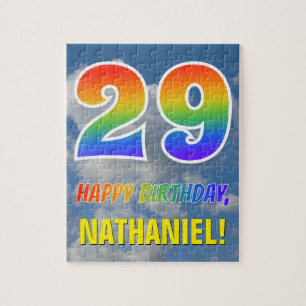Rainbow Look "29" & "HAPPY BIRTHDAY", Cloudy Sky Jigsaw Puzzle