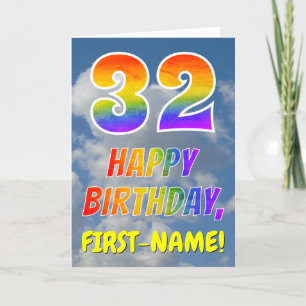 Rainbow Look "32" & "HAPPY BIRTHDAY", Clouds, Sky Card
