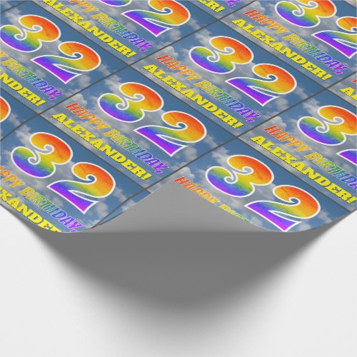 Rainbow Look 32  HAPPY BIRTHDAY Clouds Sky Wrapping Paper