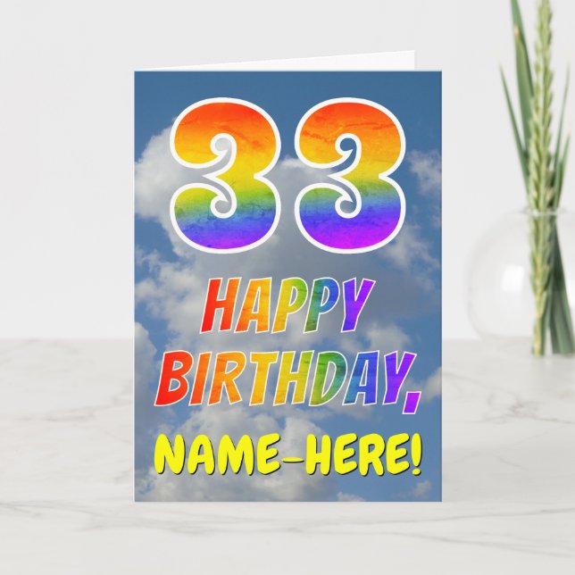 Rainbow Look "33" & "HAPPY BIRTHDAY", Clouds, Sky Card (Front)