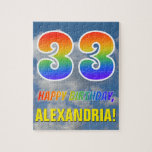 [ Thumbnail: Rainbow Look "33" & "Happy Birthday", Cloudy Sky Jigsaw Puzzle ]