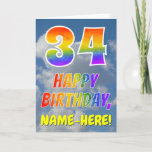 [ Thumbnail: Rainbow Look "34" & "Happy Birthday", Clouds, Sky Card ]