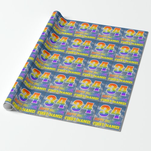 Rainbow Look 34  HAPPY BIRTHDAY Clouds Sky Wrapping Paper