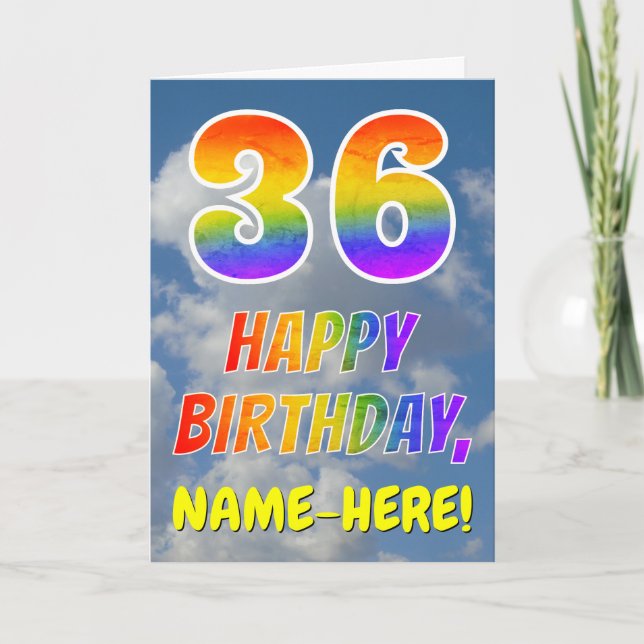 Rainbow Look "36" & "HAPPY BIRTHDAY", Clouds, Sky Card (Front)