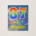 [ Thumbnail: Rainbow Look "37" & "Happy Birthday", Cloudy Sky Jigsaw Puzzle ]