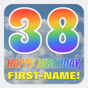 Rainbow Look "38" & "HAPPY BIRTHDAY", Clouds, Sky Square Sticker
