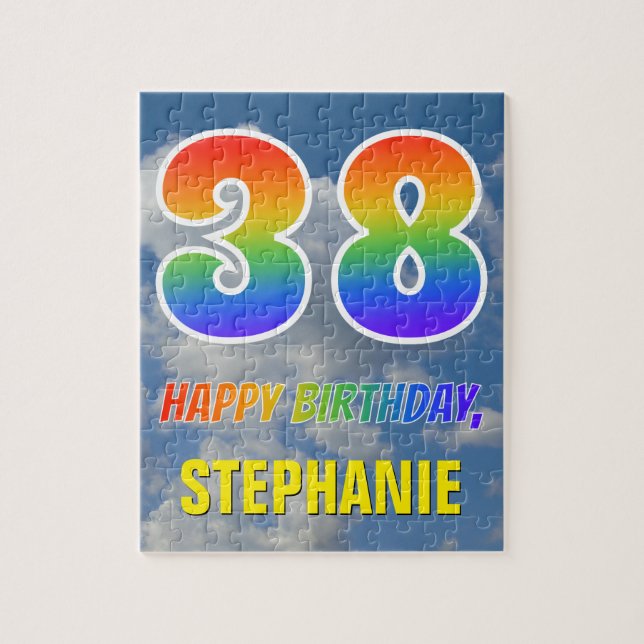 Rainbow Look "38" & "HAPPY BIRTHDAY", Cloudy Sky Jigsaw Puzzle (Vertical)