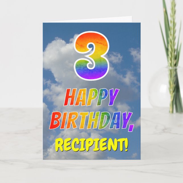 Rainbow Look "3" & "HAPPY BIRTHDAY", Clouds, Sky Card (Front)